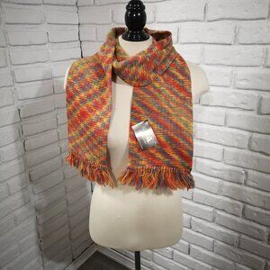 NWT Ali Katz Multi Colored 100% Merino Wool Double Layered Scarf with Fringe